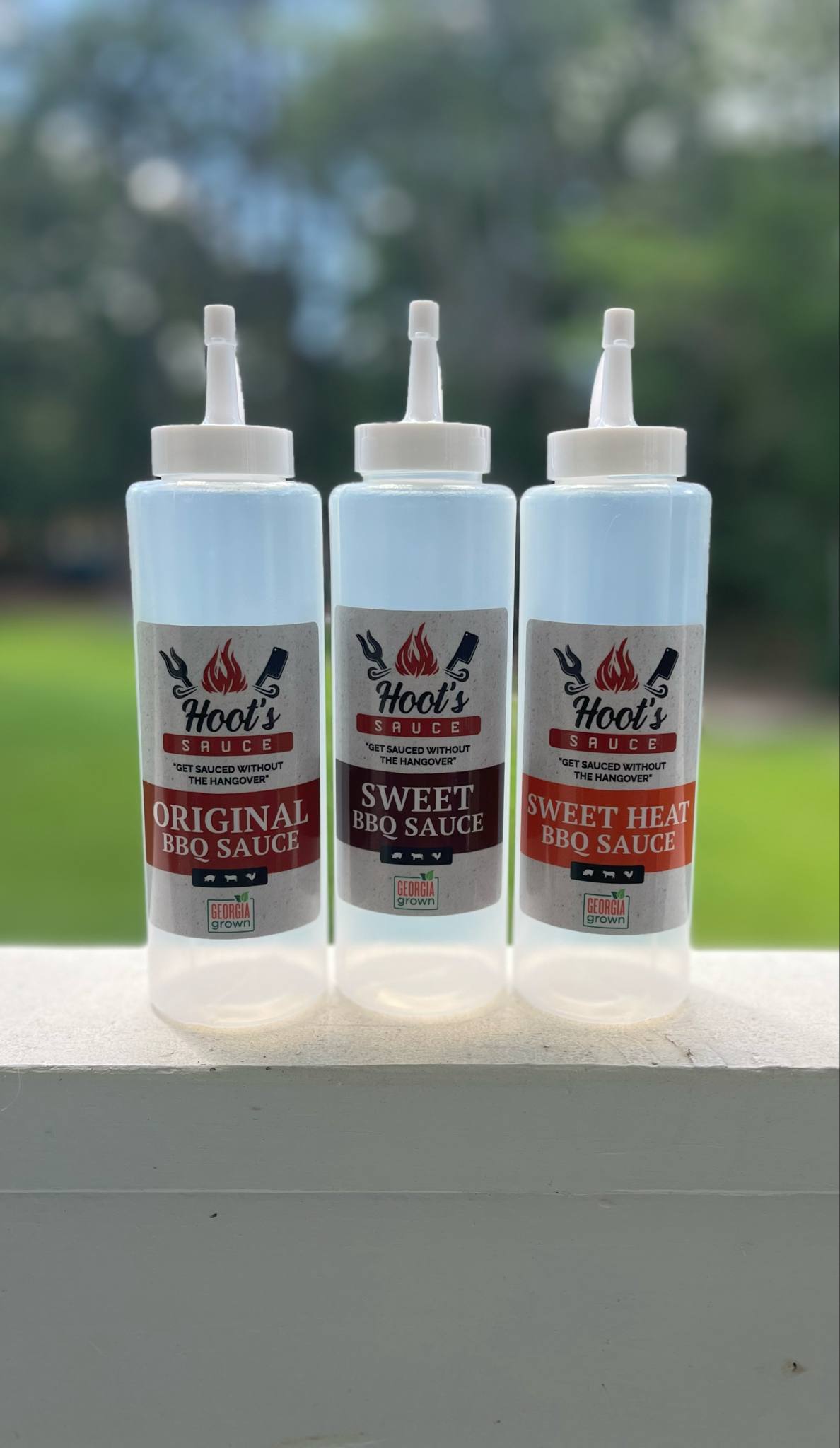 Hoot’s Sauce 12oz Chef Squeeze Bottles – Original, Sweet, & Sweet Heat